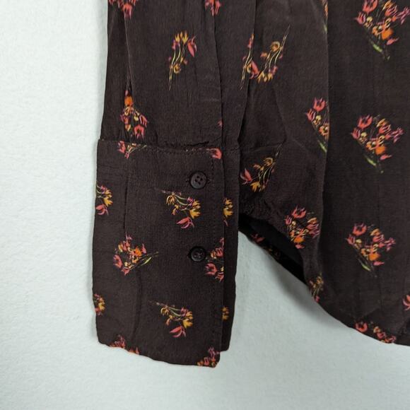 Something Navy Brown Ganache Bohemian Button Down Floral Top Size XS - Picture 4 of 8